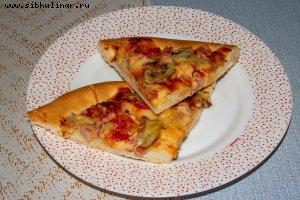 Пицца с копченой курицей, грибами и луком