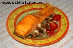 Сочный лосось с грибами и томатами черри в аэрогриле