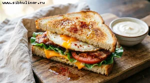 Сэндвич с яйцом, беконом и сыром чеддер