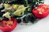 Салат из зелени с мацони, редисом, печеными томатами, чесноком и имбирем