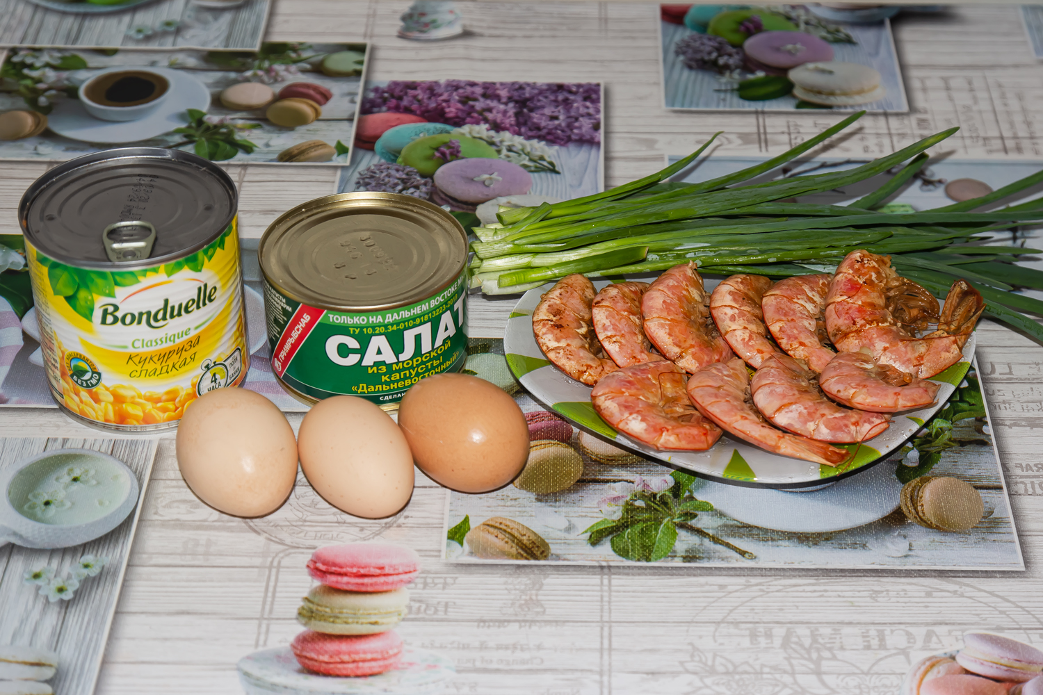 продукты для рецепта Салат с креветками и морской капустой