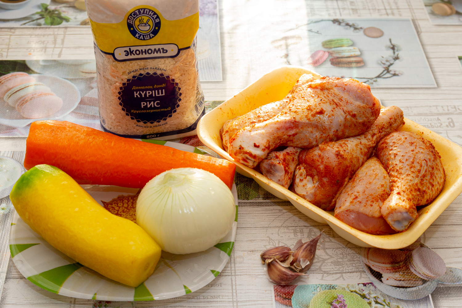 продукты для рецепта Курица с рисом в духовке