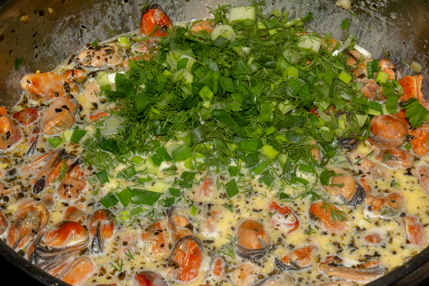 мидии тушеные в сливках по рецепту Паста с мидиями в сливочном соусе