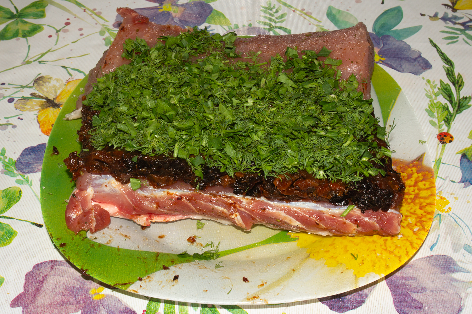 начинка выложенная на мясо по рецепту Запеченная свинина под апельсиновым соусом