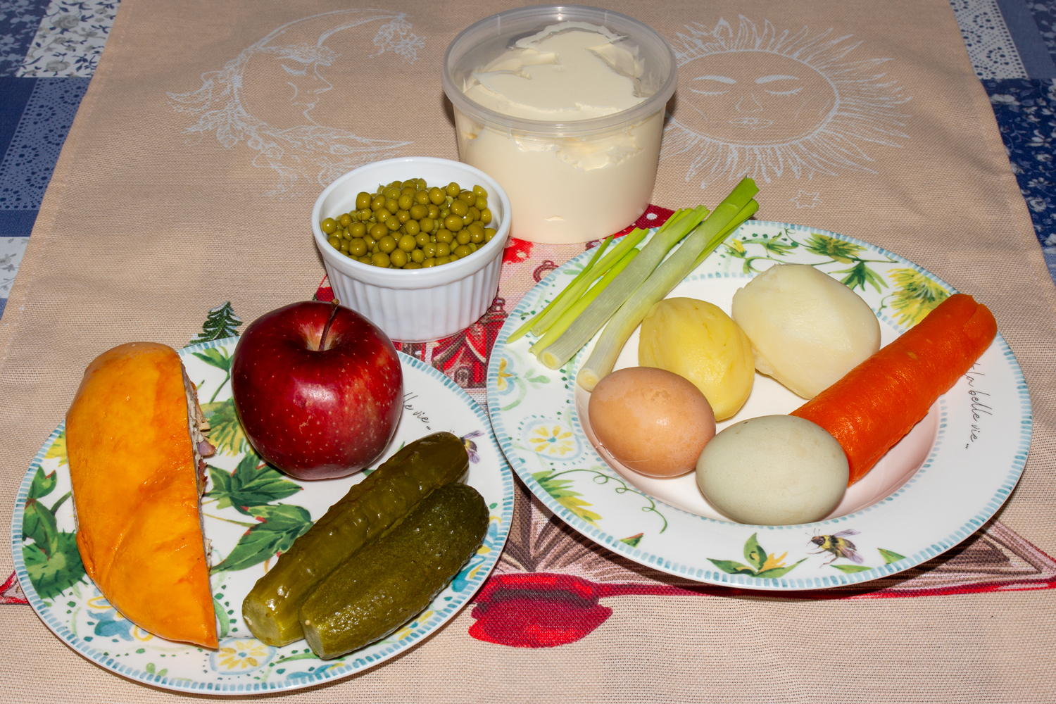 ингредиенты для рецепта Оливье продукты для рецепта Оливье