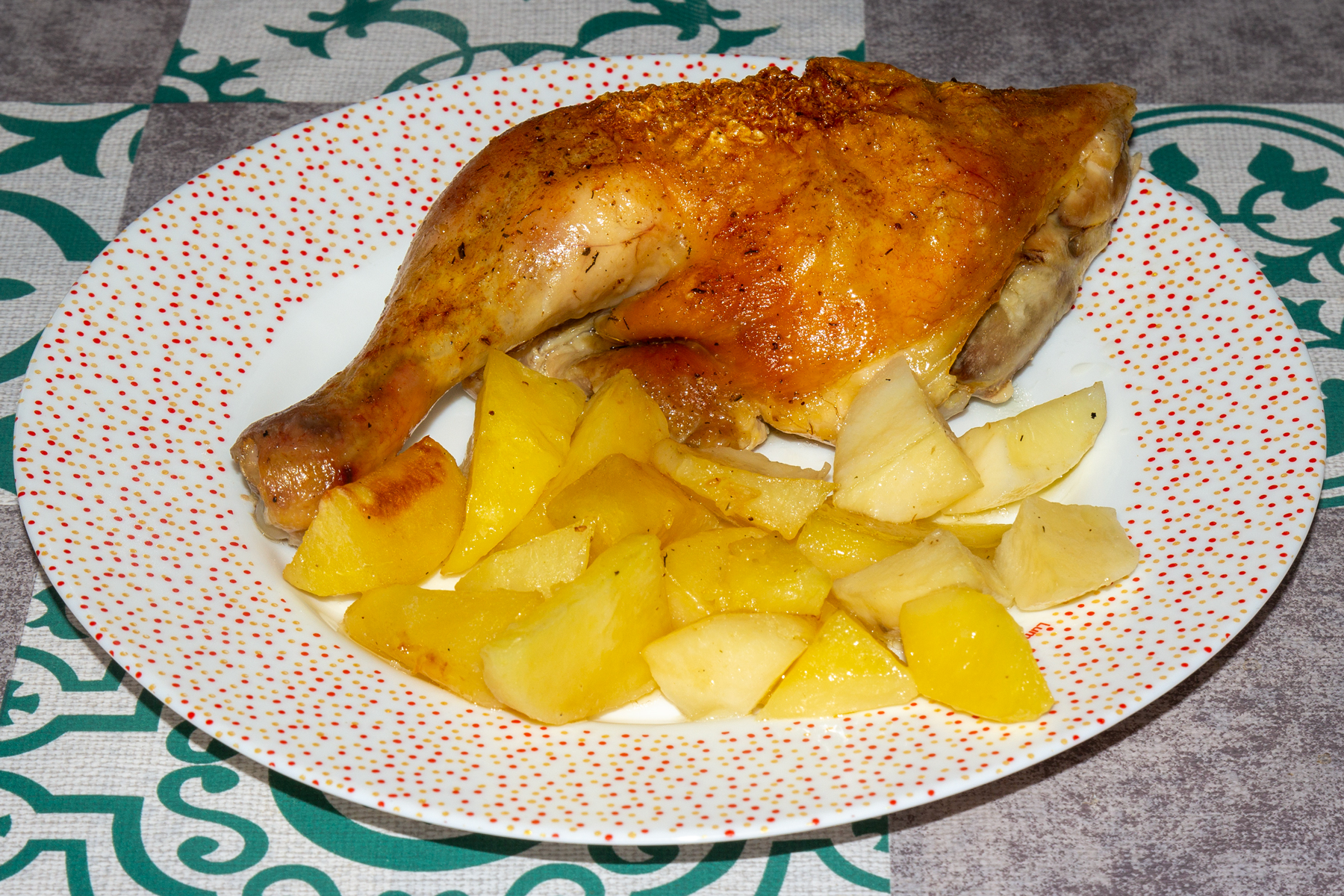 Фото к рецепту Курица, запечённая на противне с картошкой Курица, запечённая на противне с картошкой