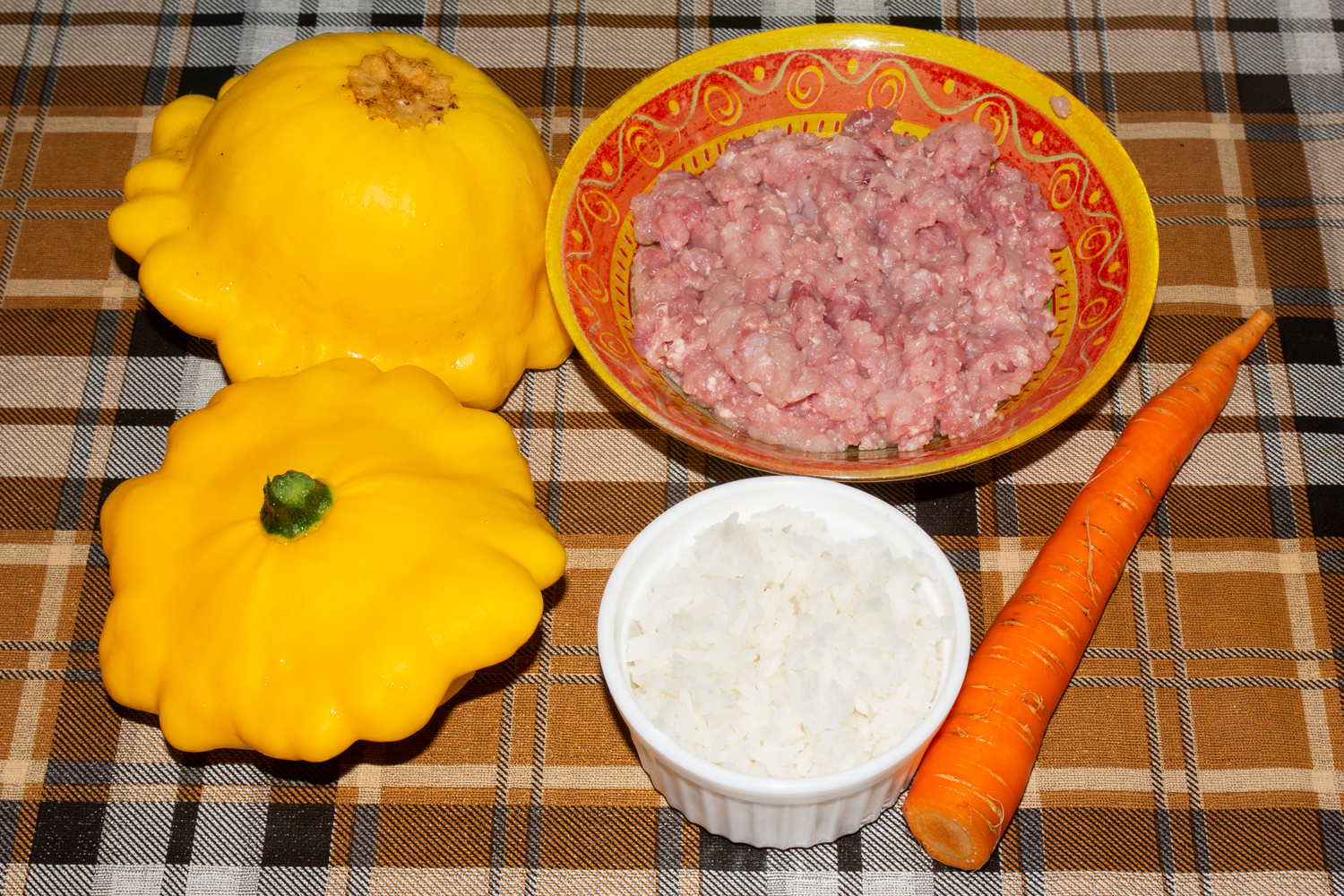 продукты для рецепта Фаршированные патиссоны
