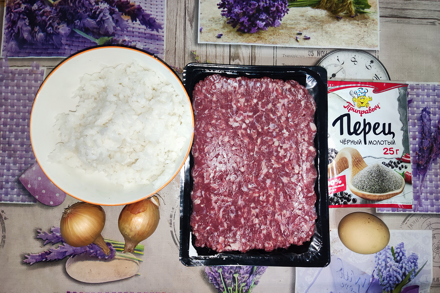 ингредиенты для рецепта Мясные Ежики продукты для рецепта Мясные Ежики
