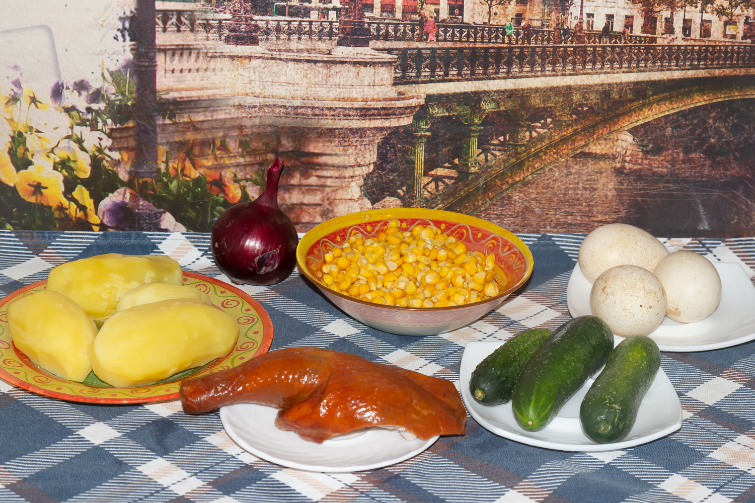 продукты для рецепта салат Оливье копченый