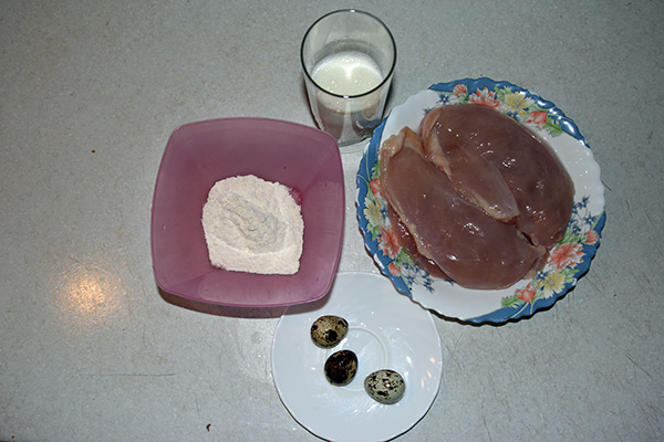 Ингредиенты для рецепта куриное филе в кляре Куриное филе в кляре, ингредиенты