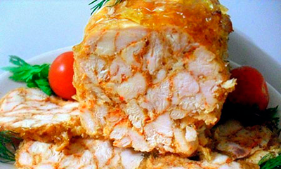 Фото к рецепту Рулет куриный "Мраморный" Рулет куриный "Мраморный"