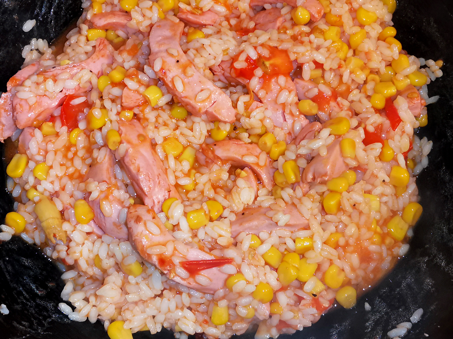 рис с овощами и сосисками по рецепту