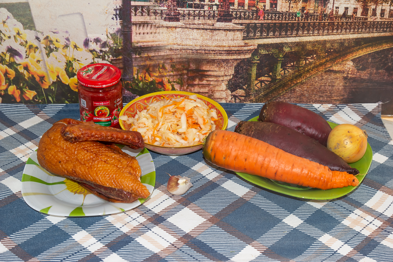 продукты для рецепта Борщ с копченым гусем или уткой