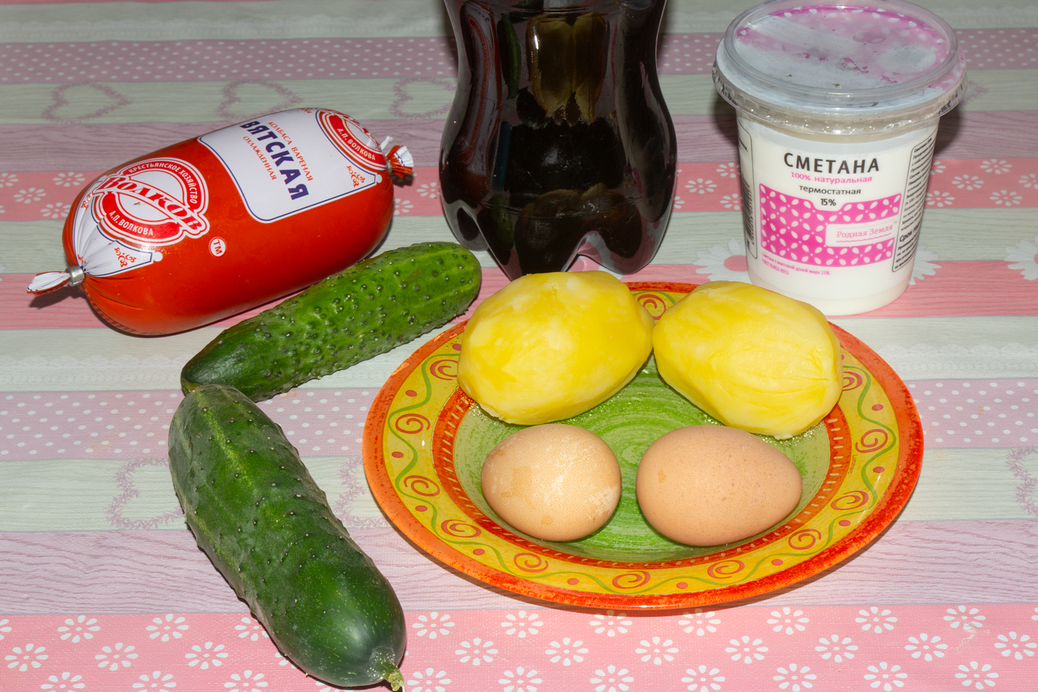 продукты для рецепта Мясная окрошка с картофелем