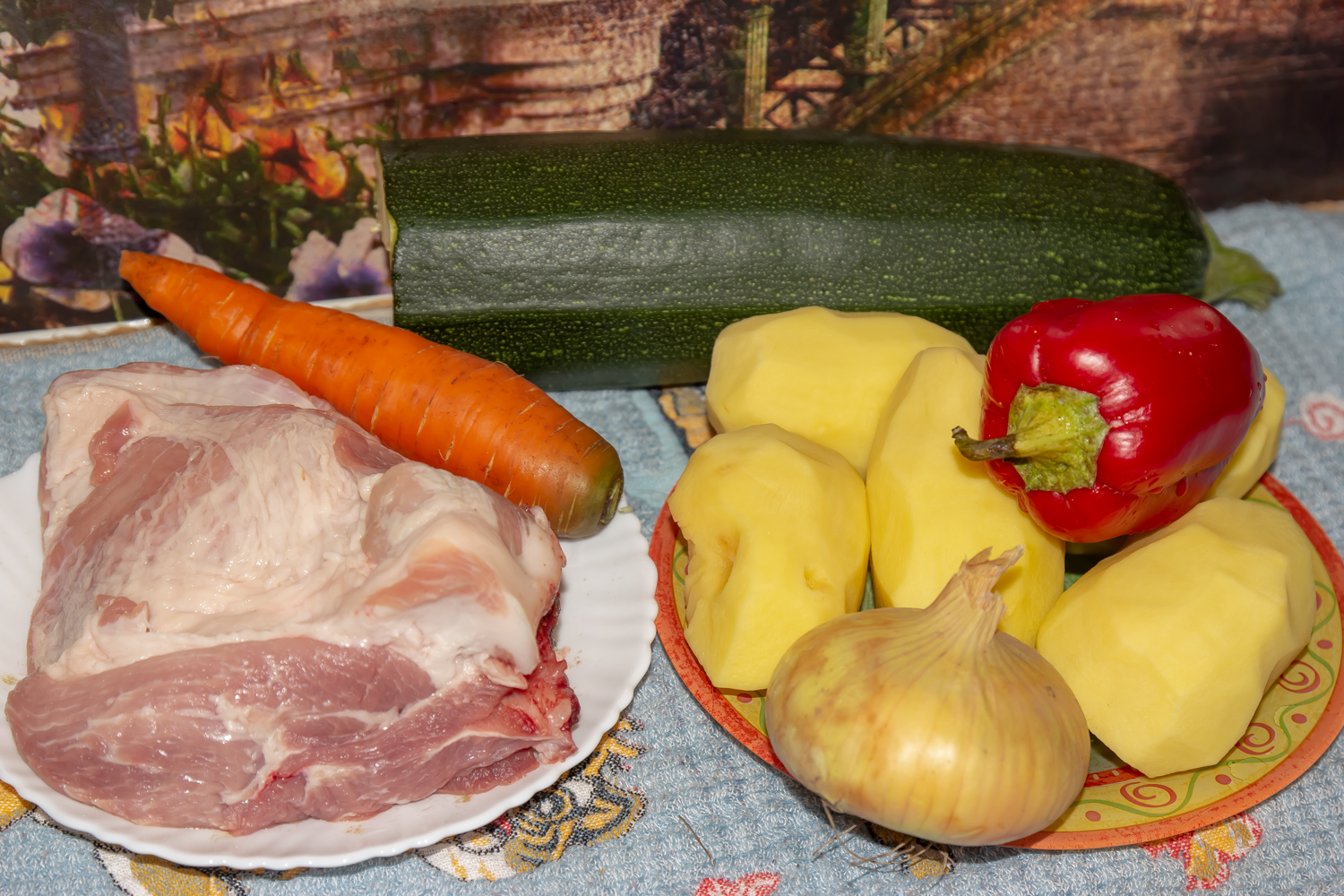 Ингредиенты для рецепта свинина с овощами в духовке